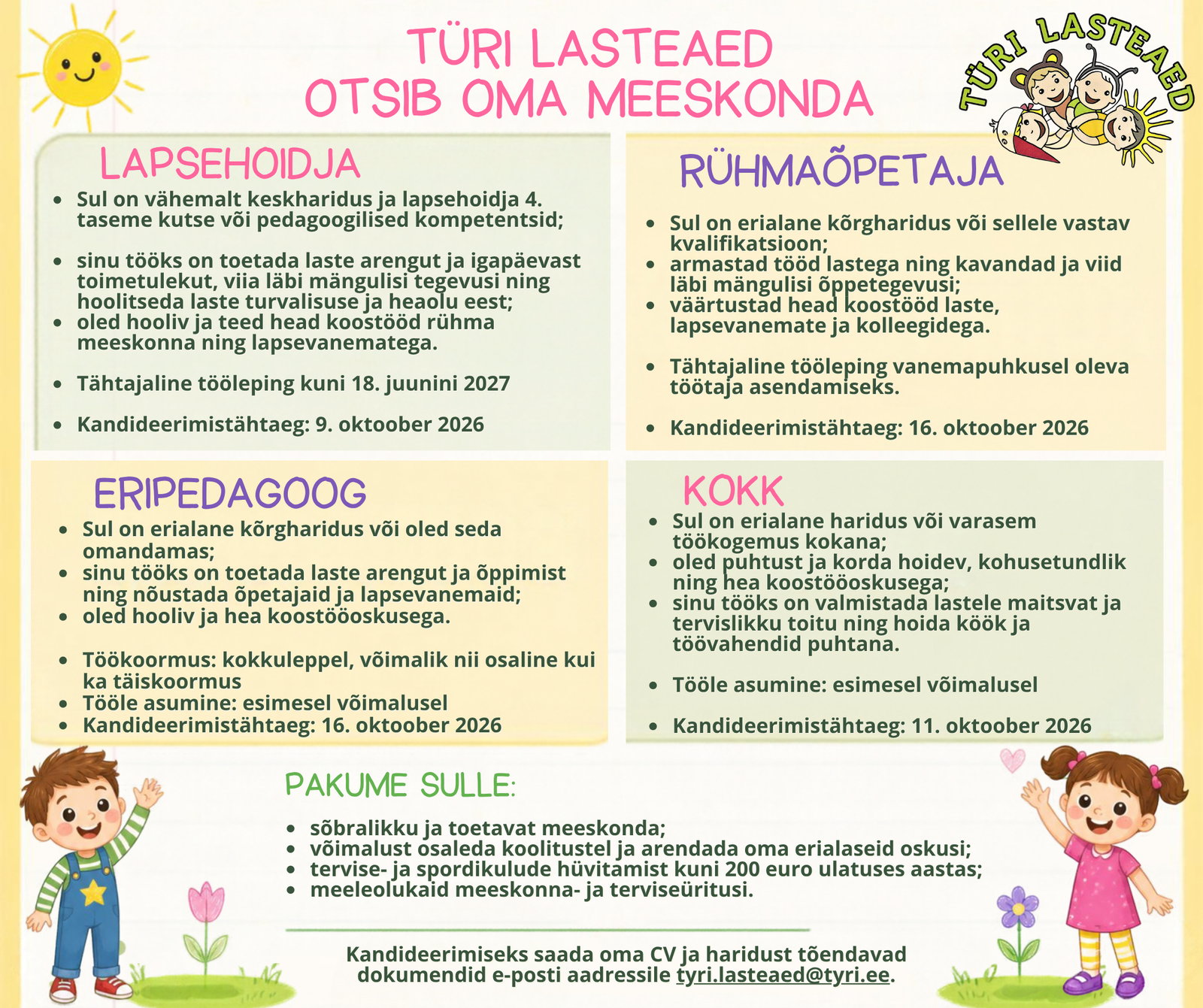Türi Lasteaia A4 töökuulutus 2